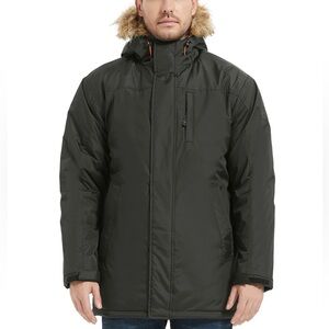 Hawke & Co Men's Large Charcoal Puffer Jacket with Faux Fur Hood